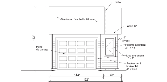 Élévation de face du garage