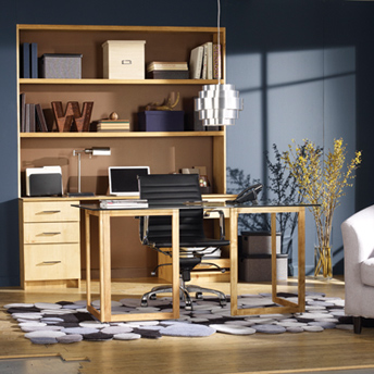 Home office with a desk and bookcase