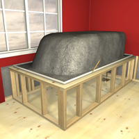 Lay the bathtub upside down on the frame