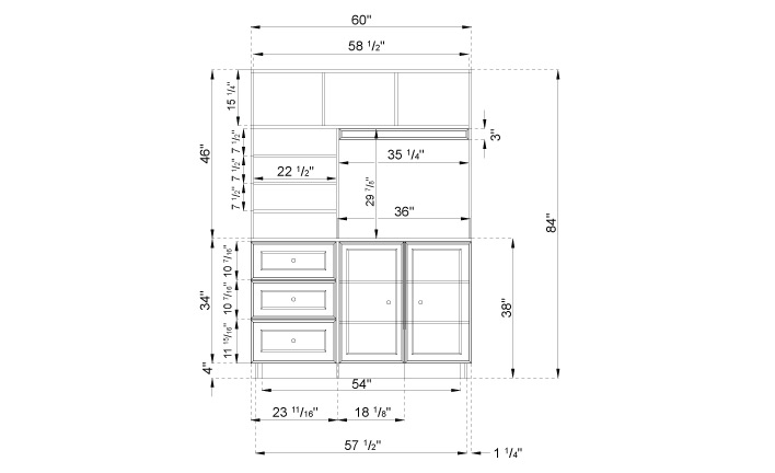 Plans and elevations of entertainment center