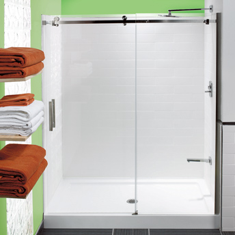 Large shower with acrylic base and ceramic tiled walls