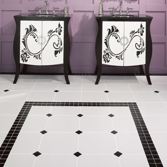 Ceramic tile floor with insertion