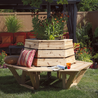 Banc hexagonal en cèdre-tendance village global