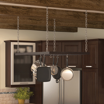 Pot rack hanging from chains