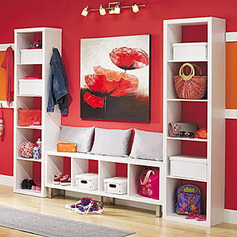 Storage bench and shelves