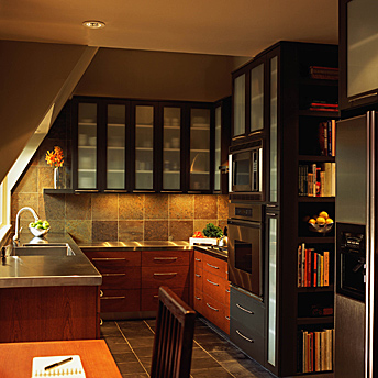 Stainless steel counter and tile backsplash