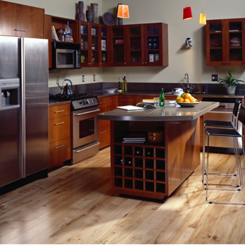 Kitchen island with lunch counter and wine rack