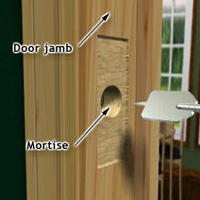 Chisel a recess in the door jamb for the faceplate