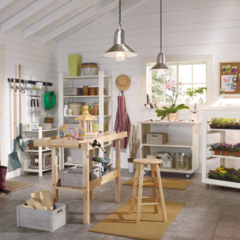 Shed with storage space for garden tools and accessories