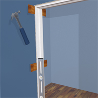 The shims are place in each side of the doorframe one under, the other top.