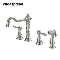 Two-handle widespread faucet with high-arc spout and side spray
