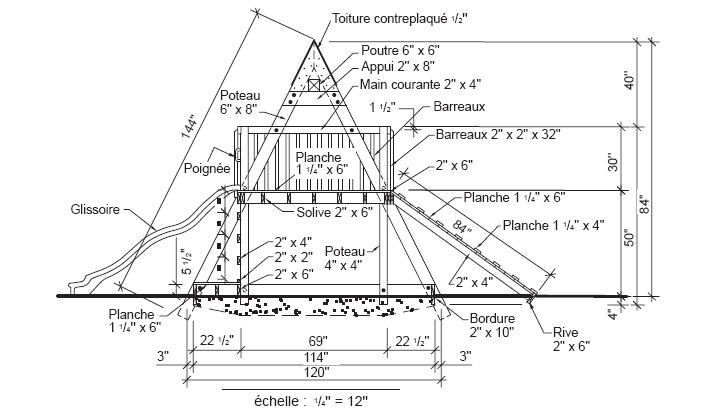 Elevation of the children playground structure in the backyard