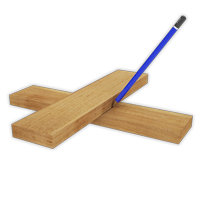 Mark the edges (the width) of each piece of wood onto the other one