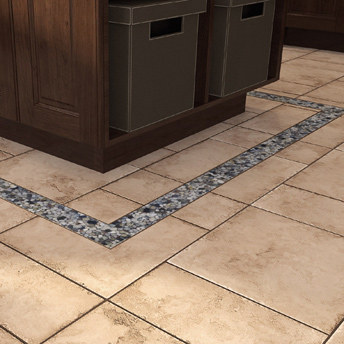 Kitchen tile floor with pebble insertions