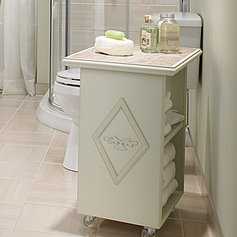 Service cart with casters and a ceramic tile top