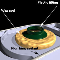 The wax seal should be pressed down evenly around the toilet drain hole.
