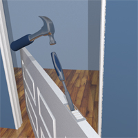 Steady the door between the knees or use sawhorses for stability while cutting the hinge notches.