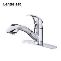 Centre-set faucet with lever handle and pull-out spray