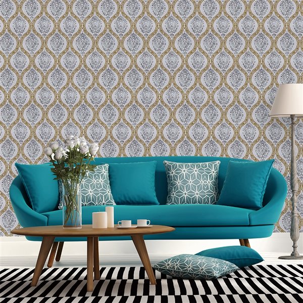 Dundee Deco Falkirk McGowen Peel and Stick Wallpaper Damask Black