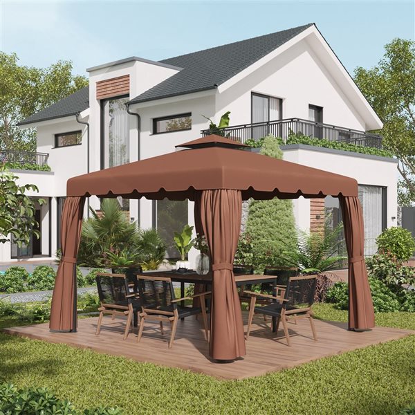 Outsunny 9.8-ft x 9.8-ft Brown Gazebo Replacement Canopy Top 84C ...